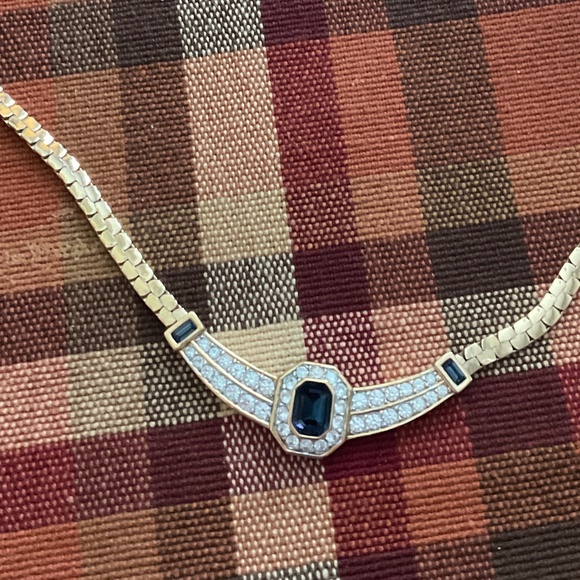 ATWOOD & SAWYER VINTAGE GOLD PLATED CHOKER w/SIMULATED BLUE SAPPHIRE STONES - Picture 10 of 10